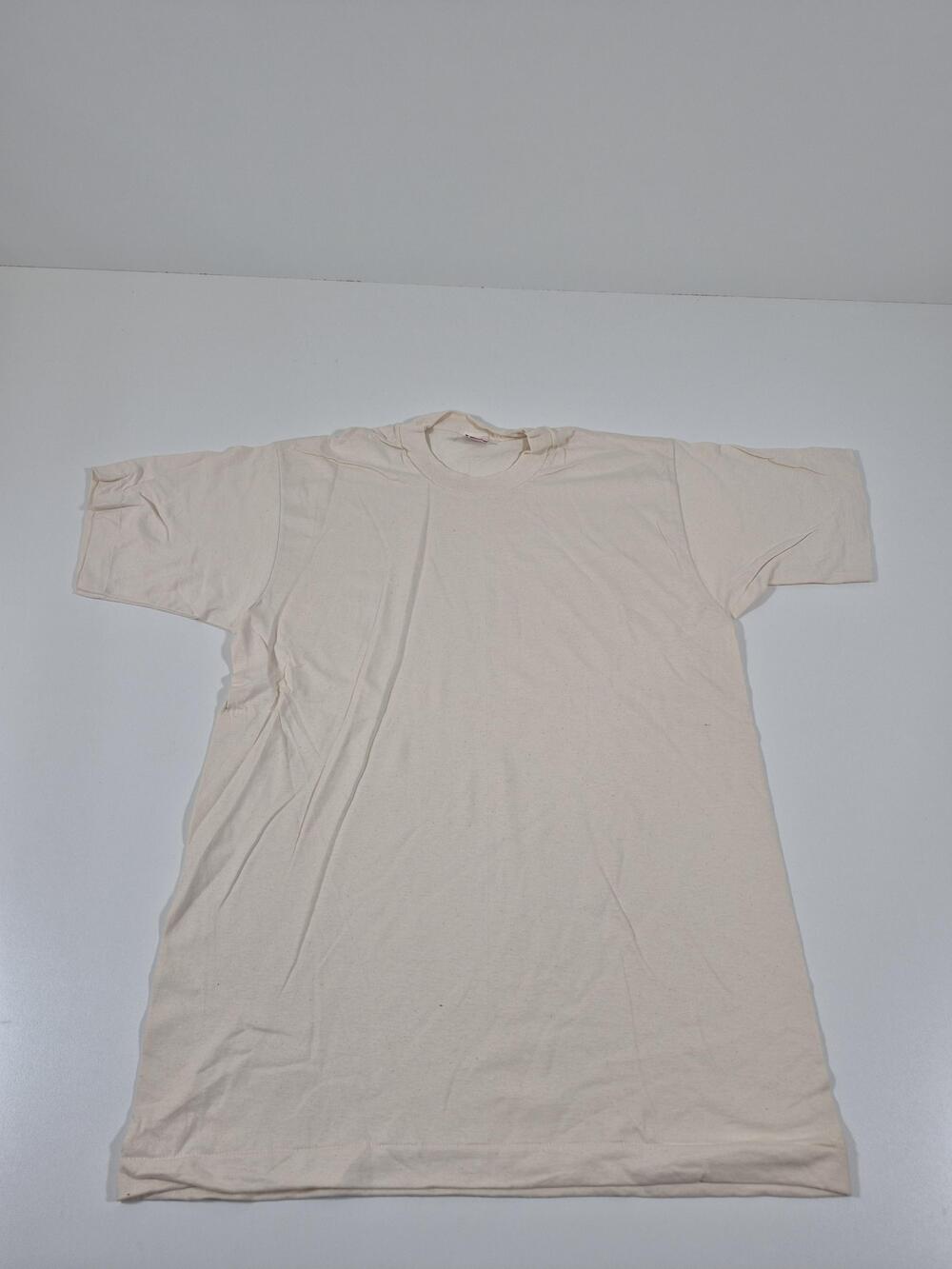 VTG Fruit Of The Loom Shirt Mens L Cream Blank Tee Made USA 90s Single Stitch